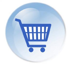 A blue bubble showing and online shopping cart
