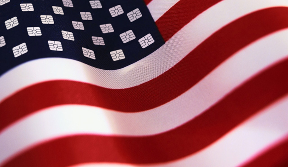 An American flag with chip cards on it.