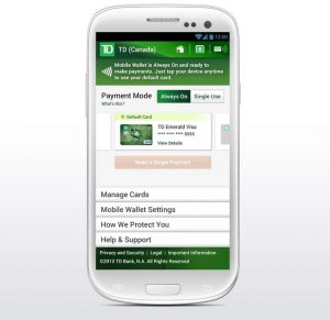 A phone showing the TD Canada Trust mobile payments app