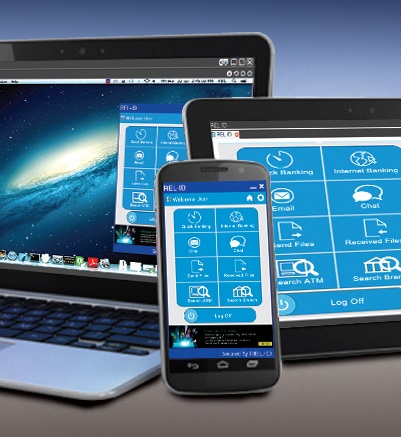 A laptop, mobile phone and tablet with mobile banking apps