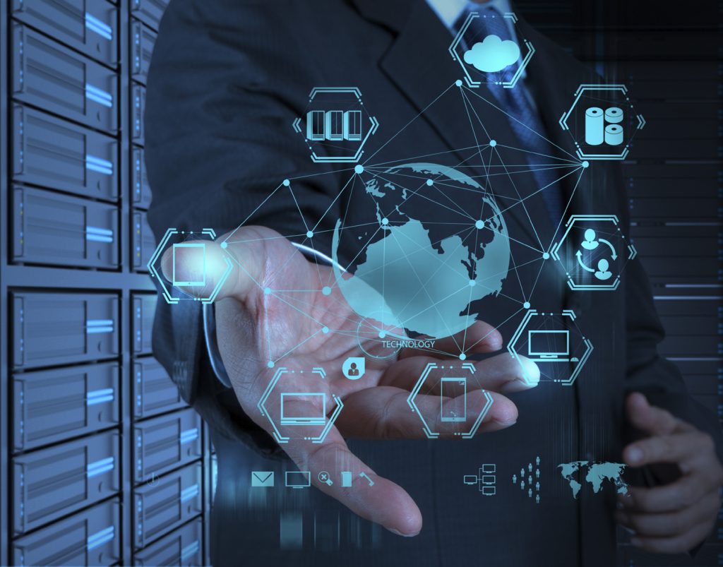 businessman working with new modern computer show social network structure