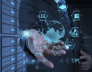 businessman working with new modern computer show social network structure