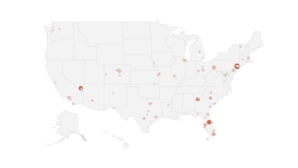 A map visualising location data for CPP of compromised cards.